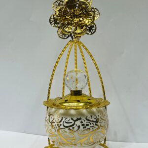 Brûleur d'encens à Charbon Luxe : L'Élégance de la Céramique Dorée et Calligraphiée Arab Or–